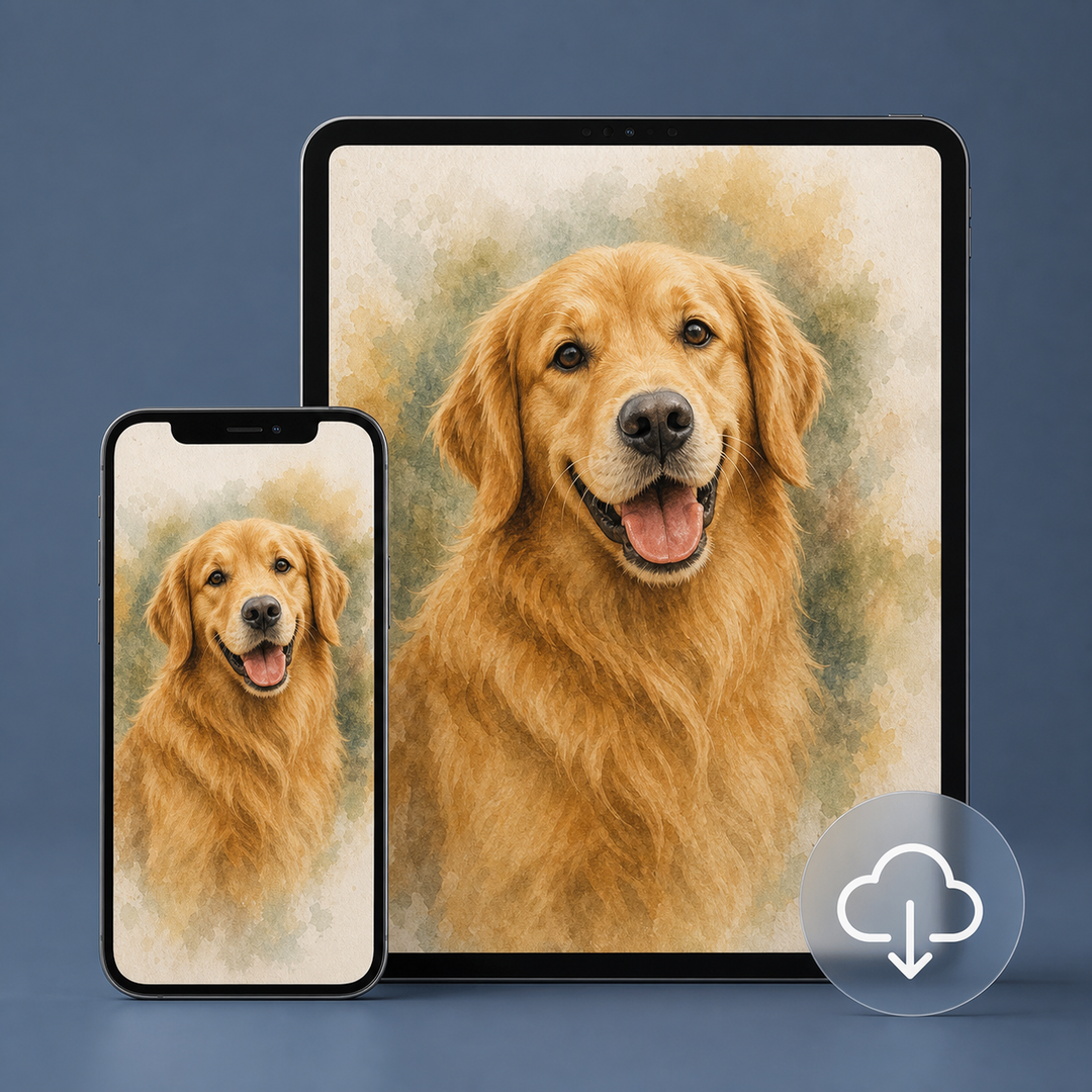 Custom pet portrait from photo, digital file delivery, made in USA