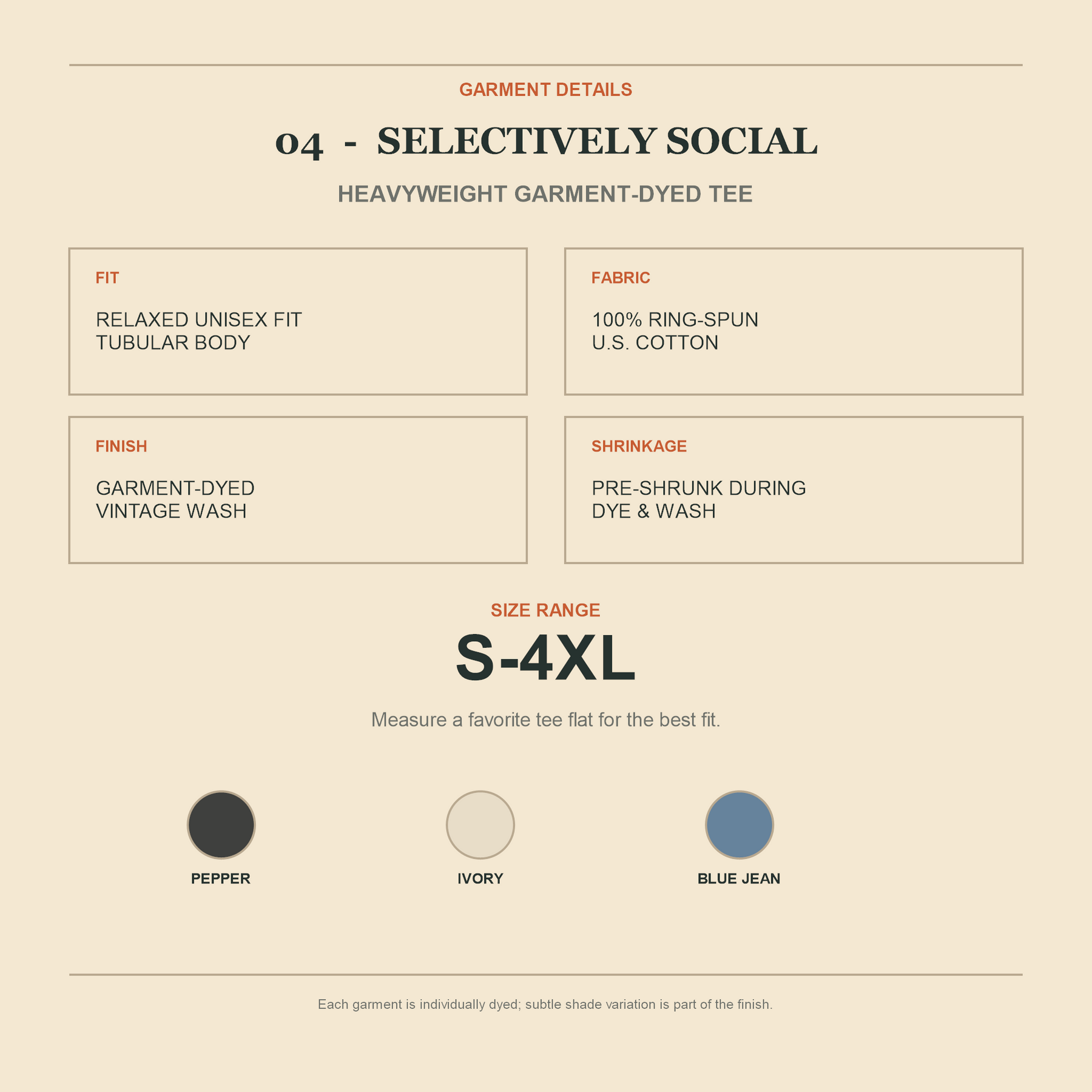 Selectively Social - fit, size, and material guide