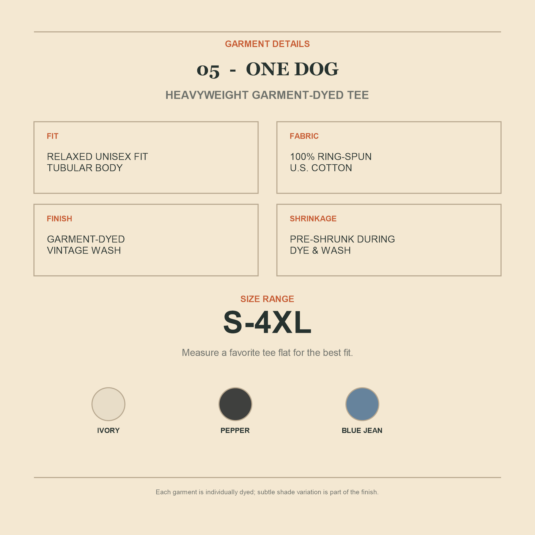 One Dog - fit, size, and material guide
