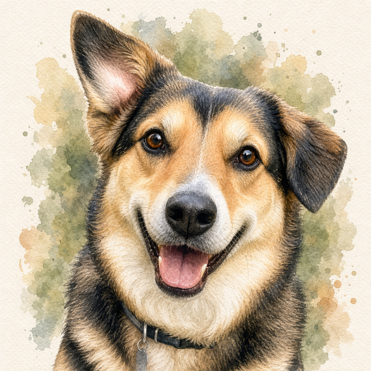 Watercolor portrait proof of the same dog