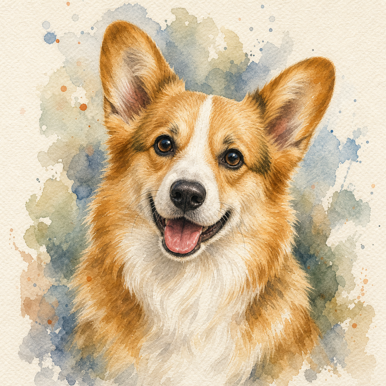 Watercolor corgi pet portrait
