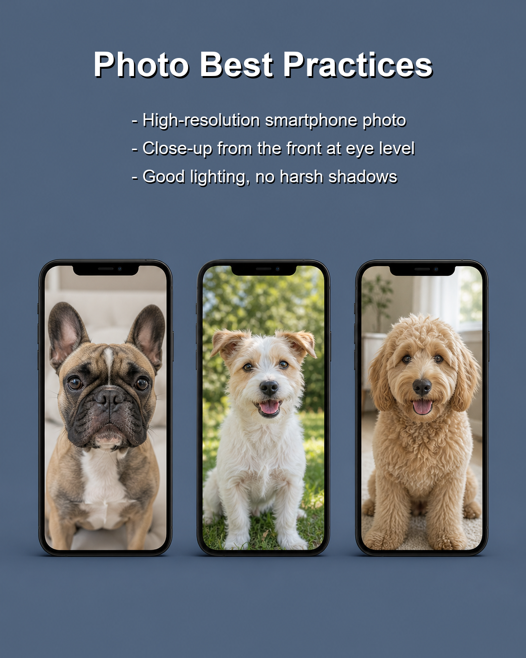 Custom pet portrait from photo, photo best practices, made in USA