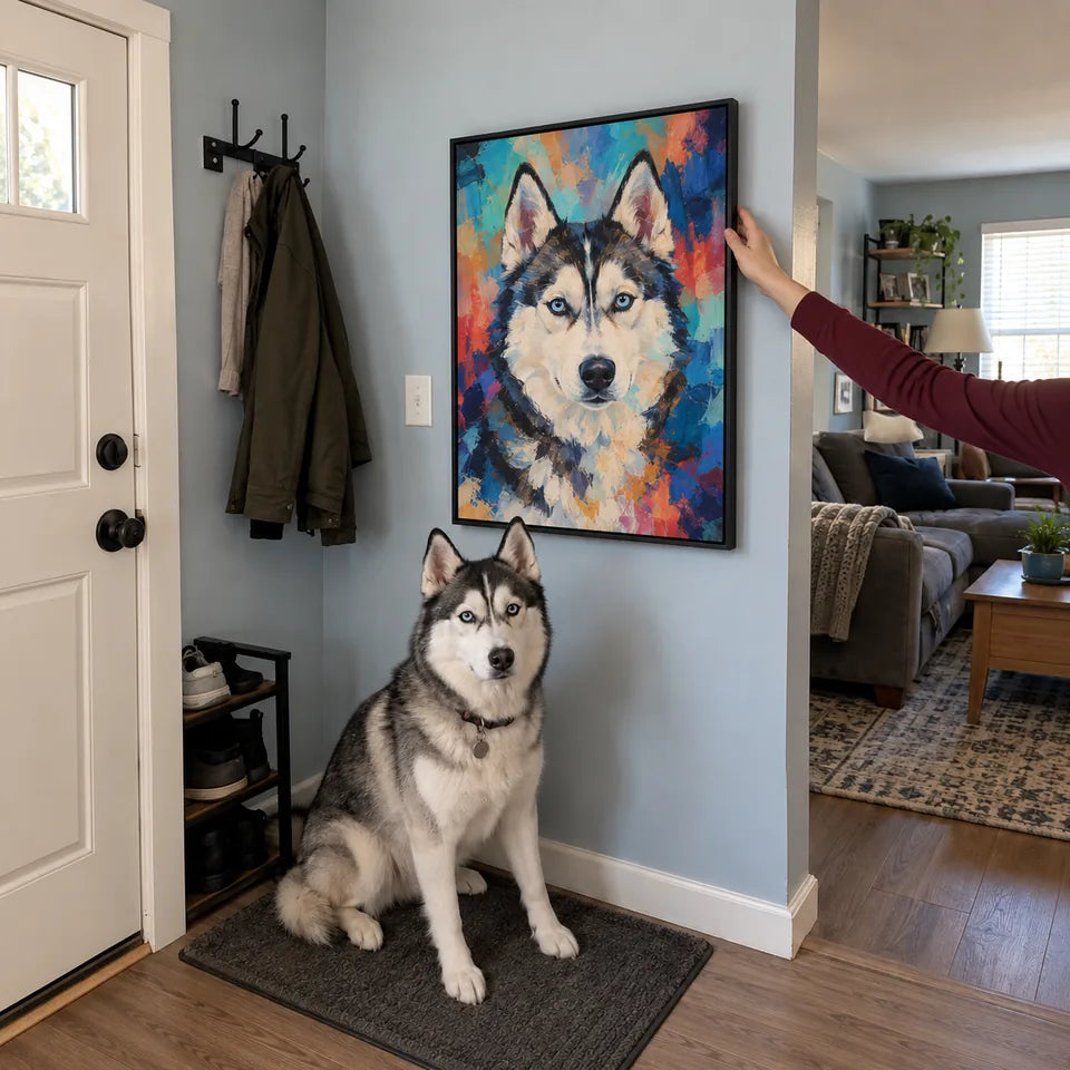 AI-created Husky scene: Ready for your wall. Abstract portrait illustration, not a customer photo.