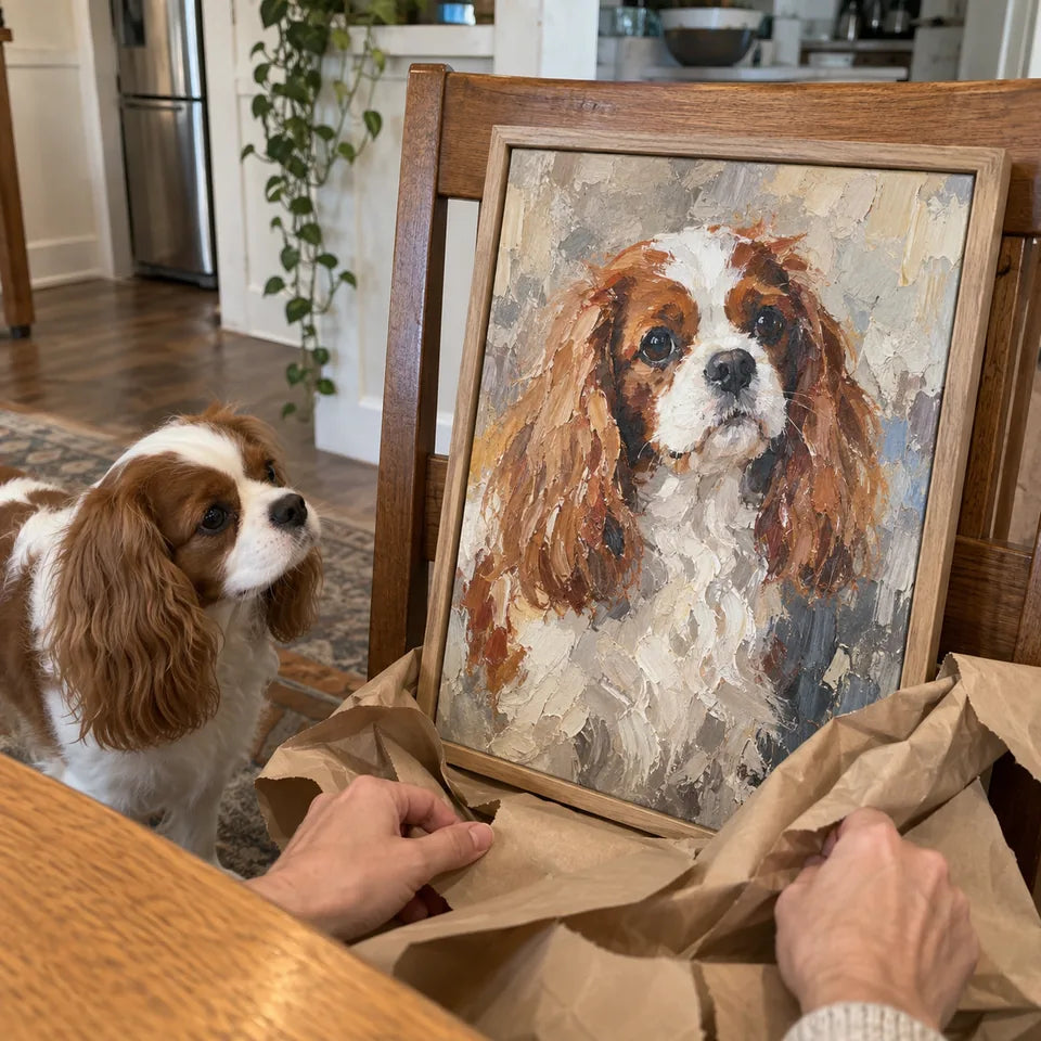 AI-created Cavalier scene: Every little detail. Palette Knife portrait illustration, not a customer photo.