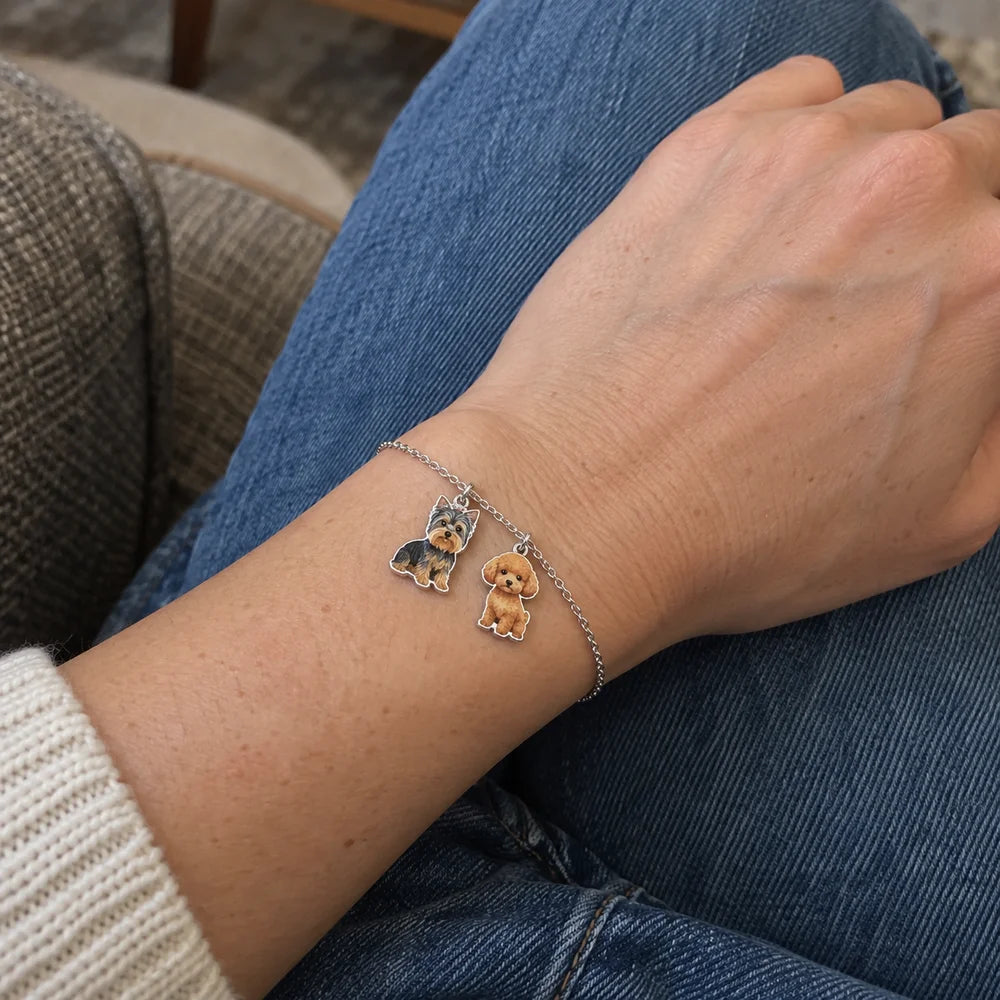 AI-generated scene: Both dogs on one bracelet. Couldn’t leave one out lol.